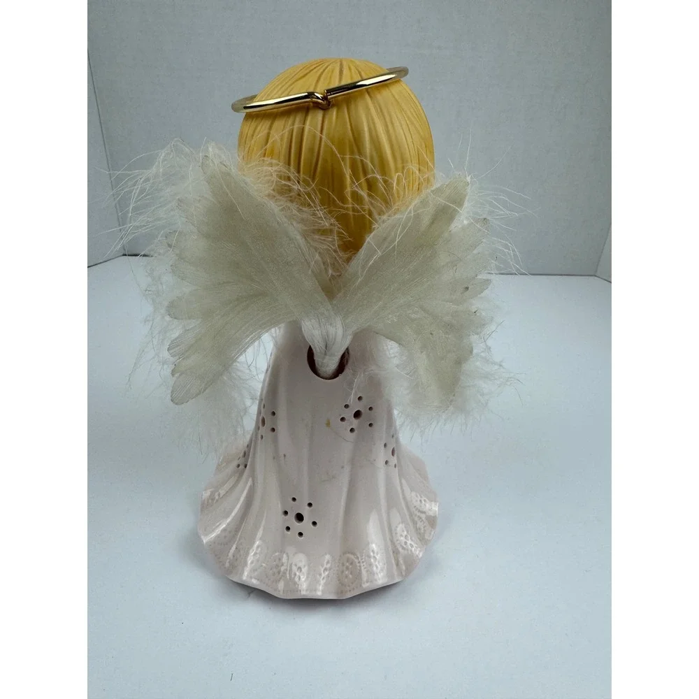 Vintage Winking Angel Figurine Pink Porcelain Light Up Feather Wings Christmas
